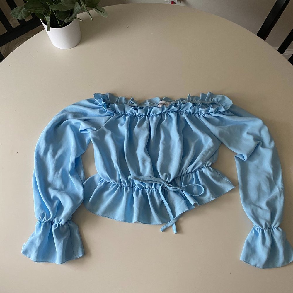 superdown off the shoulder blue top